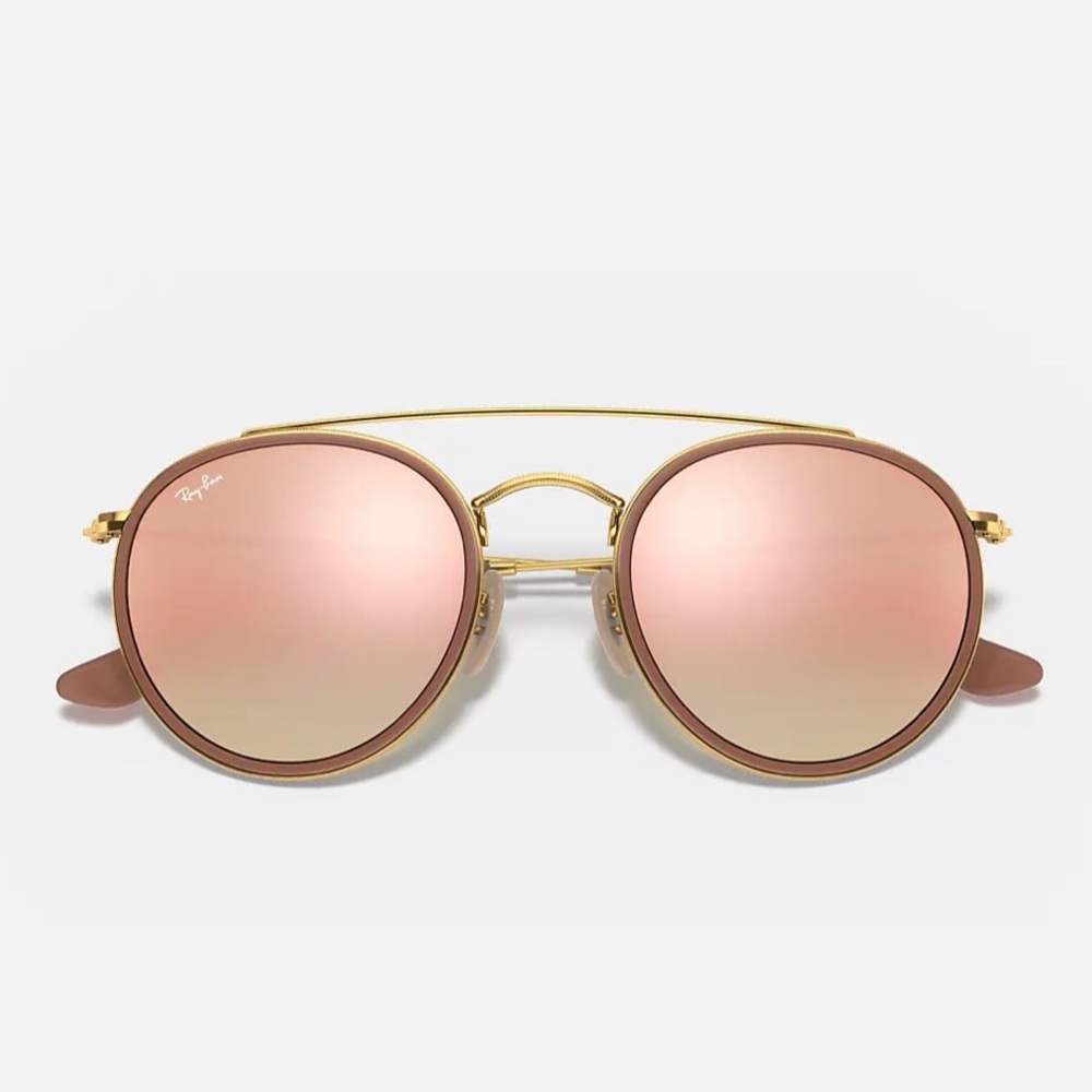 Ray Bans Double Bridge Polished Gold Frames with Copper Lenses Model RB3647N